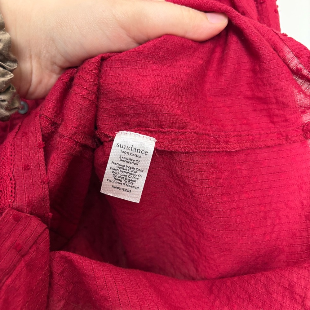 Sundance Red Button Up Collared Pintuck Shirt - image 3